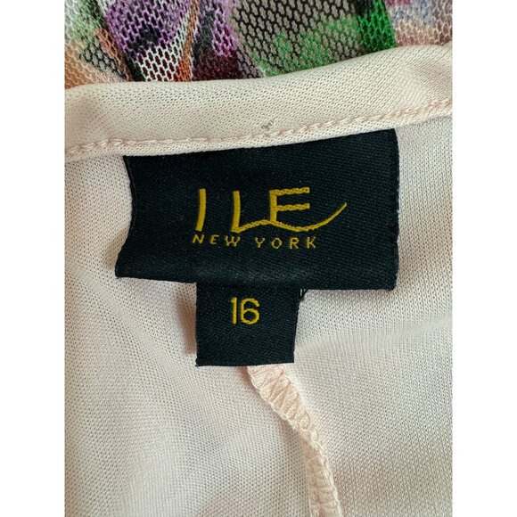 ILE Floral Print Mesh Fit & Flare Ruffle Hem Dress with Tie Size 16 Summer Party - Picture 4 of 6